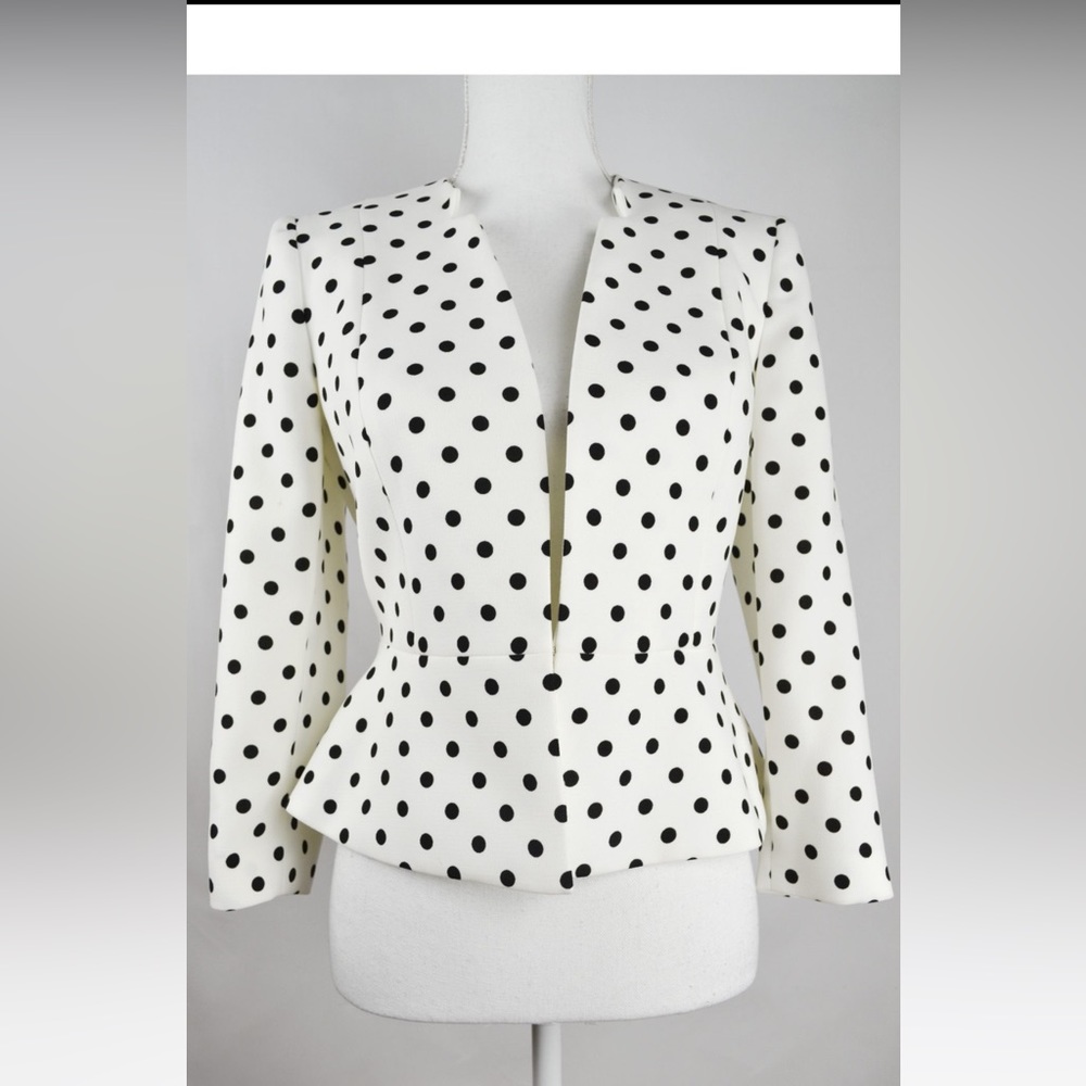 Nine West white and black Polka Dotos Cropped 3/4 Sleeve Jacket